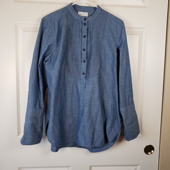 J. Crew Tops - J. Crew Classic Fit Chambray Tuxedo Popover Long sleeve Shirt Size 10
